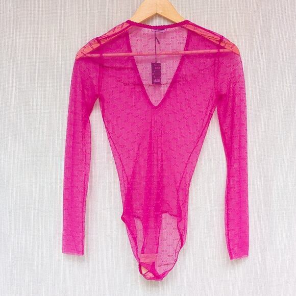 NWT Dsquared2 Pink All-Over Monogram Sheer Logo Long Sleeve Body, size S - Picture 3 of 6